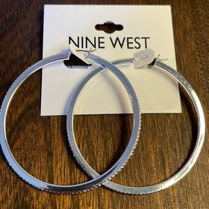 3/$30 Nine West Large Sparkly Silver Hoop Earrings